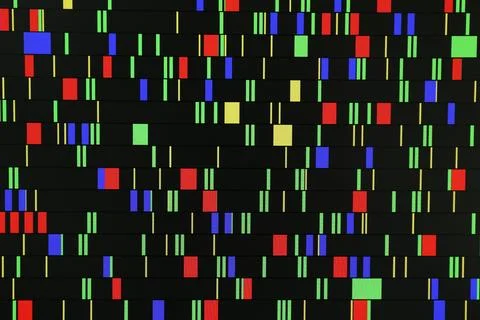 DNA analysis. Data with genetic information as background, closeup Stock Photos
