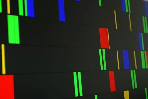 DNA analysis. Data with genetic information as background, closeup Stock Photos