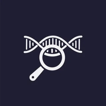 DNA analysis, genetics testing. dna chain in magnifying glass sign Stock Illustration