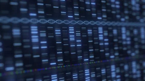 DNA analysis medical software running. Modern medicine or genetics related 3D Ilustración de archivo