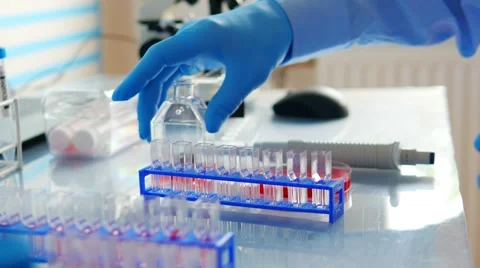 DNA analysis Pipetting microtubes Stock Footage 48343589
