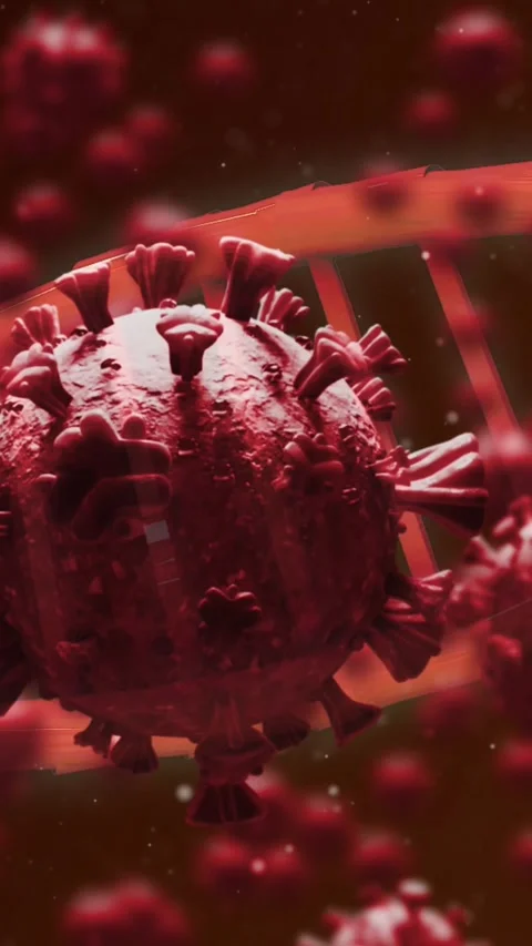 DNA and coronavirus bacteria flying over gradient background. Stock Footage 319067450