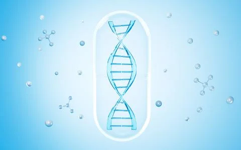 DNA and molecular structure in the blue background, 3d rendering. Stock Illustration