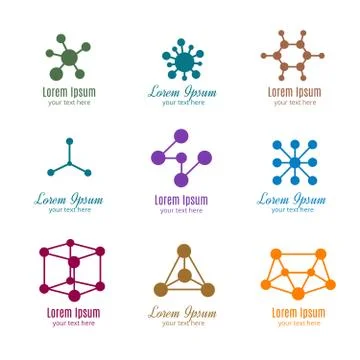 Dna and molecule vector logos for tech, medicine, science, chemistry Illustrazione stock