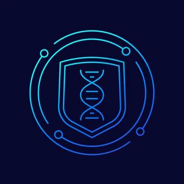 Dna and shield line vector icon Stock Illustration