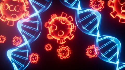 DNA and virus, biomedical concept, 3d rendering. Stock Footage 255210526