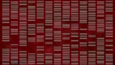 DNA  barcodes pop on off . Red blood plasma background 3d animation render Stock Footage 149389986