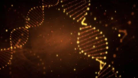 DNA from a binary code on a blue background with smoke 3d illustration Stock Illustration