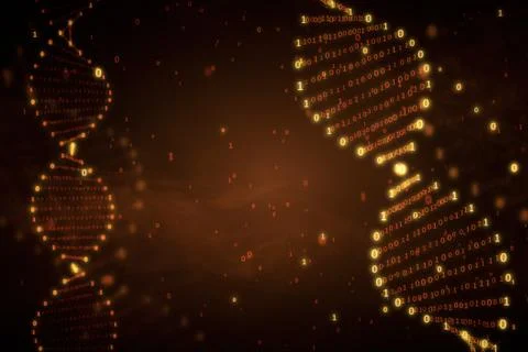 DNA from a binary code on a blue background with smoke 3d illustration 写真素材