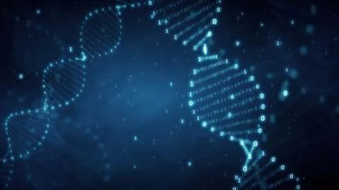 DNA from a binary code on a blue background with smoke 3d illustration 写真素材