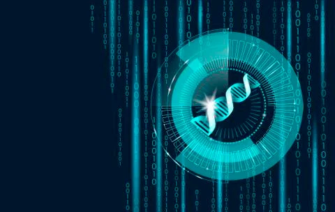 DNA binary code future computer technology concept. Genome science structure Stock Illustration