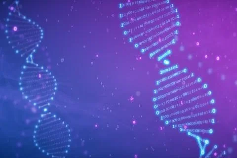 DNA from binary code in retro futuristic style 3d illustration Stock Illustration