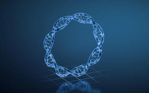 DNA with blue transparent structure, 3d rendering. Illustrazione stock