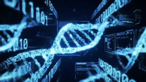 DNA CA glowing DNA double helix floating in the cosmos. Video stock 314500991