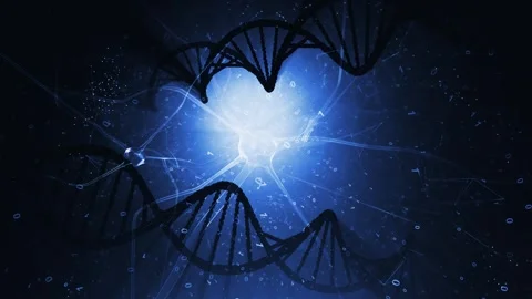 DNA chains and nerve cells on dark blue artistic science background Stock Footage 337660333