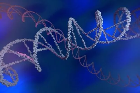 DNA chains on a blue background. Deoxyribonucleic molecule. 3d illustration. 스톡 일러스트