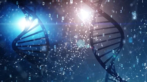 Dna chains on a digita binary data network background 库存影片 340238779