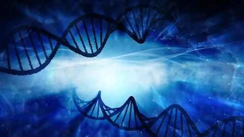 Dna chains on digital artificial intelligence background Stockbeeldmateriaal 334078794