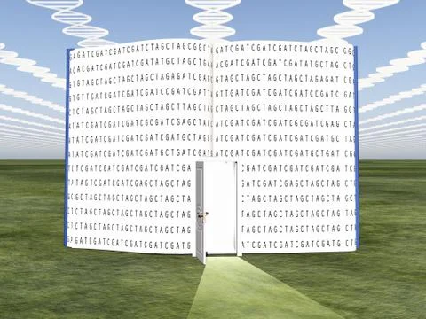 Dna clouds with open book of life Stock Illustration