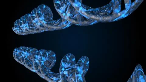 DNA code. Abstract 3d polygonal wireframe DNA molecule helix spiral. Stock Illustration