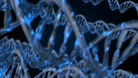 DNA code. Abstract 3d polygonal wireframe DNA molecule helix spiral. Stock Illustration