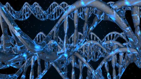 DNA code. Abstract 3d polygonal wireframe DNA molecule helix spiral. Stock Illustration