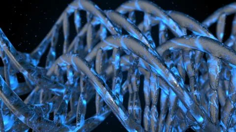 DNA code. Abstract 3d polygonal wireframe DNA molecule helix spiral. Illustrazione stock