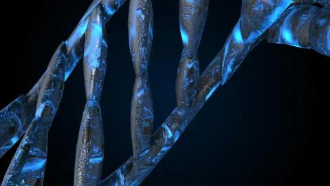 DNA code. Abstract 3d polygonal wireframe DNA molecule helix spiral. Stock Illustration