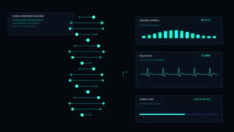 Dna code hud interface loop motion graphic digital medical scifi chart Stock-Footage 346547103