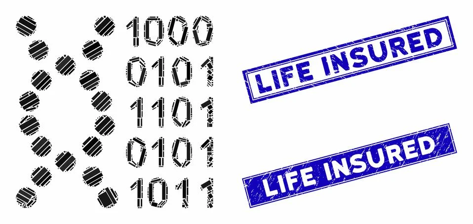 DNA Code Mosaic and Grunge Rectangle Life Insured Seals イラスト素材