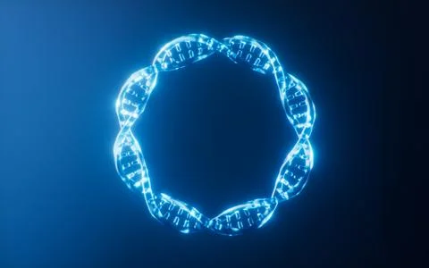 DNA with dark neon light effect, 3d rendering. Stock Illustration