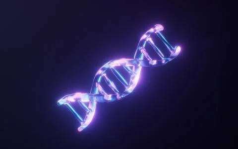 DNA with dark neon light effect, 3d rendering. Stock Illustration
