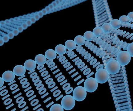 DNA digital data storage with dna strand and binary number Stock Illustration
