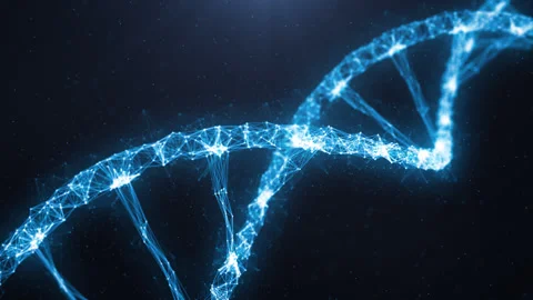 DNA double helices, blue on a dark background, Plexus effect Stock Footage 221716417
