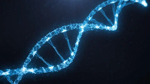 DNA double helices, rotates, blue on a dark background, Plexus effect Stock Footage 221716502
