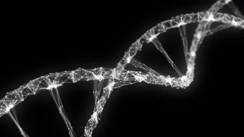 DNA double helices, white on a black background, low poly Stock Footage 221716745