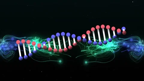 DNA double helix and data processing animation over dark background 스톡 동영상 303539004