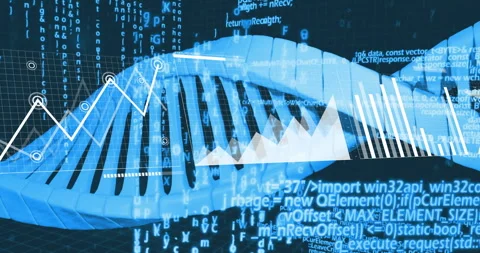 DNA double helix being visualized in 3D stretching across frame with data graphs Stock Footage 307431221