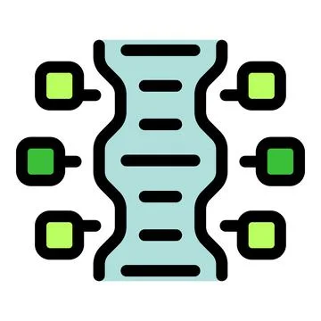 Dna double helix connecting to data points, symbolizing the flow and processi Stock Illustration