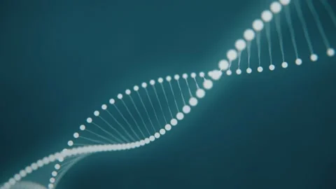 DNA Double Helix Glowing Particles on blue, Genetics and Biotech Looping 4K Vídeo Stock 306393065