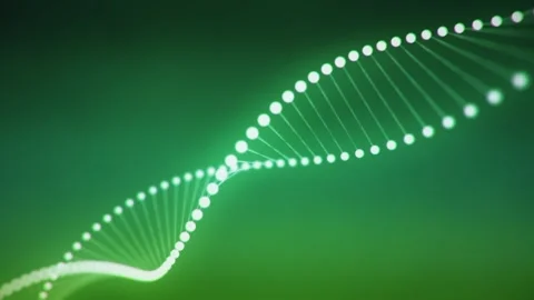 DNA Double Helix Glowing Particles on green, Genetics and Biotech Looping 4K Vidéo 306393343