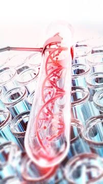 DNA double helix inside test tube. 3D illustration イラスト素材