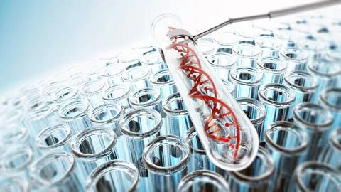 DNA double helix inside test tube. 3D illustration Stock Illustration