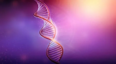 DNA Double Helix model on violet background, 3D render. イラスト素材