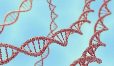 DNA double helix molecules on blue background. 3D rendered illustration. 스톡 일러스트
