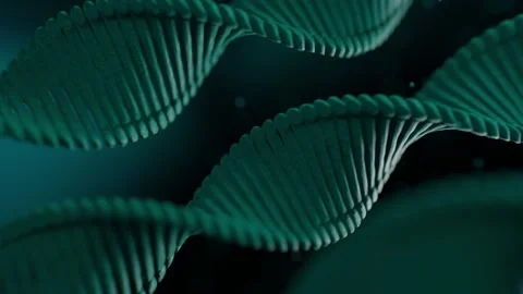 Dna Double Helix Rotating in a Dark Digital Space for Medical Research Stockbeeldmateriaal 331110033