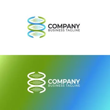 DNA Double Helix Science Logo in Green and Blue for Biotech Medical and Stock Illustration