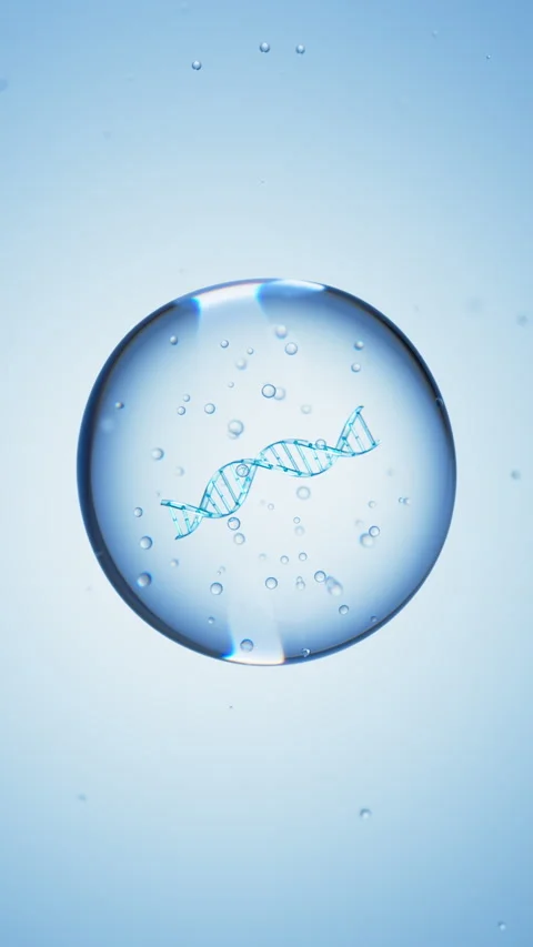 DNA double helix strand rotates in a cell on blue background loop animation Stock Footage 323123264