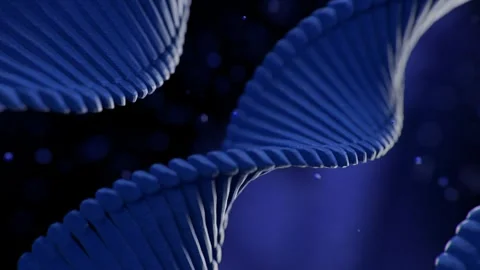 Dna Double Helix Strand Rotating in a Dark Blue Laboratory Research Background Vídeos de archivo 331110080