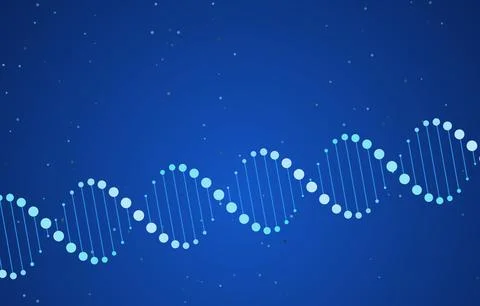 DNA double helix strand vector illustration with glowing light blue dots on dark Stock Illustration